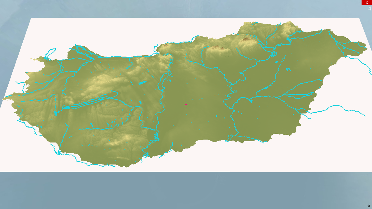3D modell generálva, vízhálózattal együtt Ursina motorba betöltve
